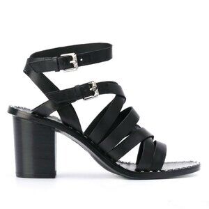 Ash Puket Leather Gladiator Ankle Strap Block Heel Sandals Black Summer Size 10